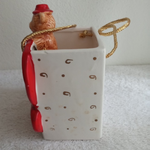 Vintage Ceramic Gift Bag Box W  Bear & Hearts w Sayings Valentine Day  AS IS - Picture 6 of 11